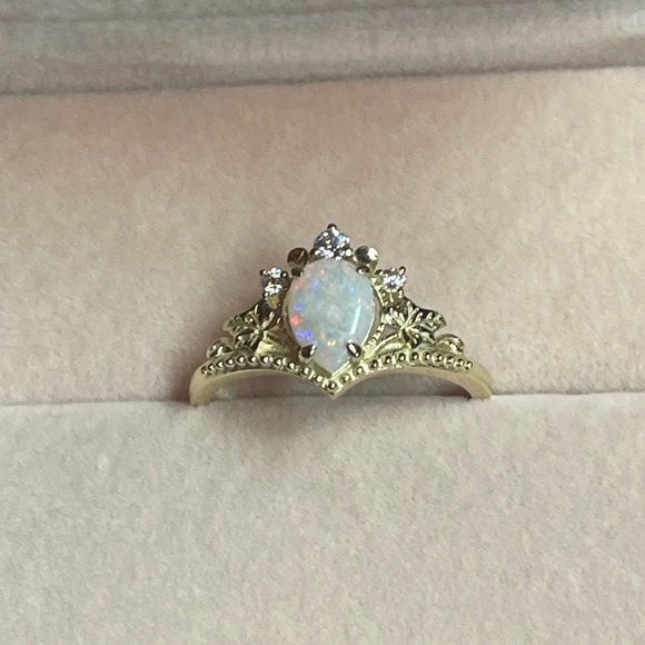 Saphirine Opal Palm Leaf Side Stones Pear Ring size 9 NWT - Picture 7 of 10